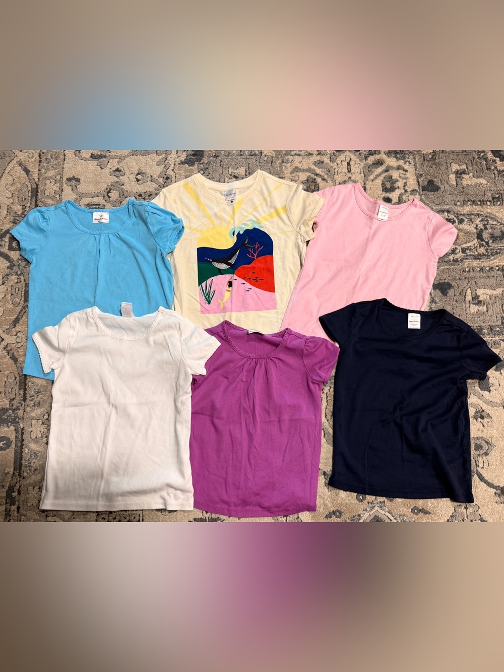 6 Hanna Andersson Girls' Short Sleeve Tops, all size 130 UK, equal to size 8 US